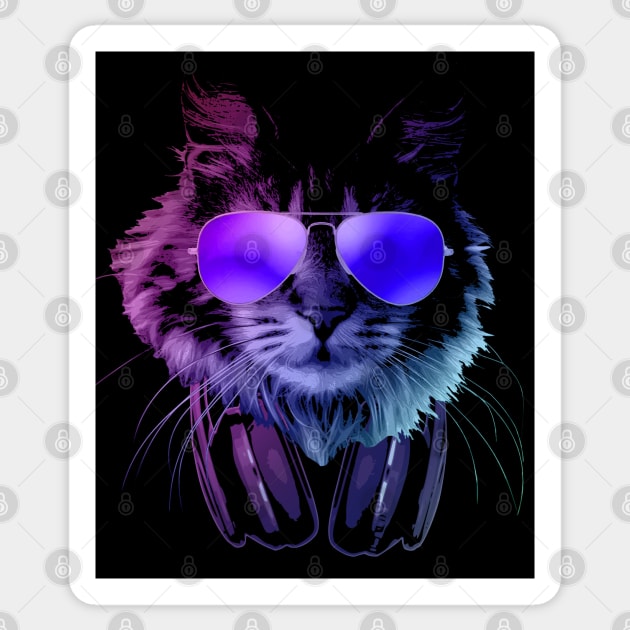 Furry DJ Cat In Neon Sticker by Nerd_art